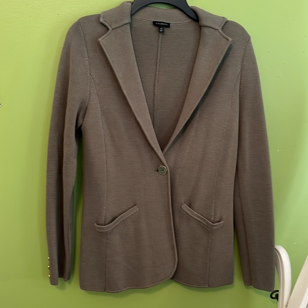 New Talbots Notched Collar Sweater Blazer, olive. - Picture 2 of 6